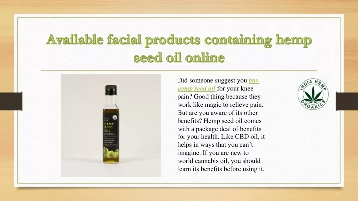 available facial products containing hemp seed oil online