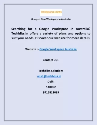 Searching for a Google Workspace in Australia? Techbliss.in offers a variety of