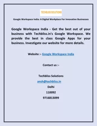 Google Workspace India: A Digital Workplace For Innovative Businesses