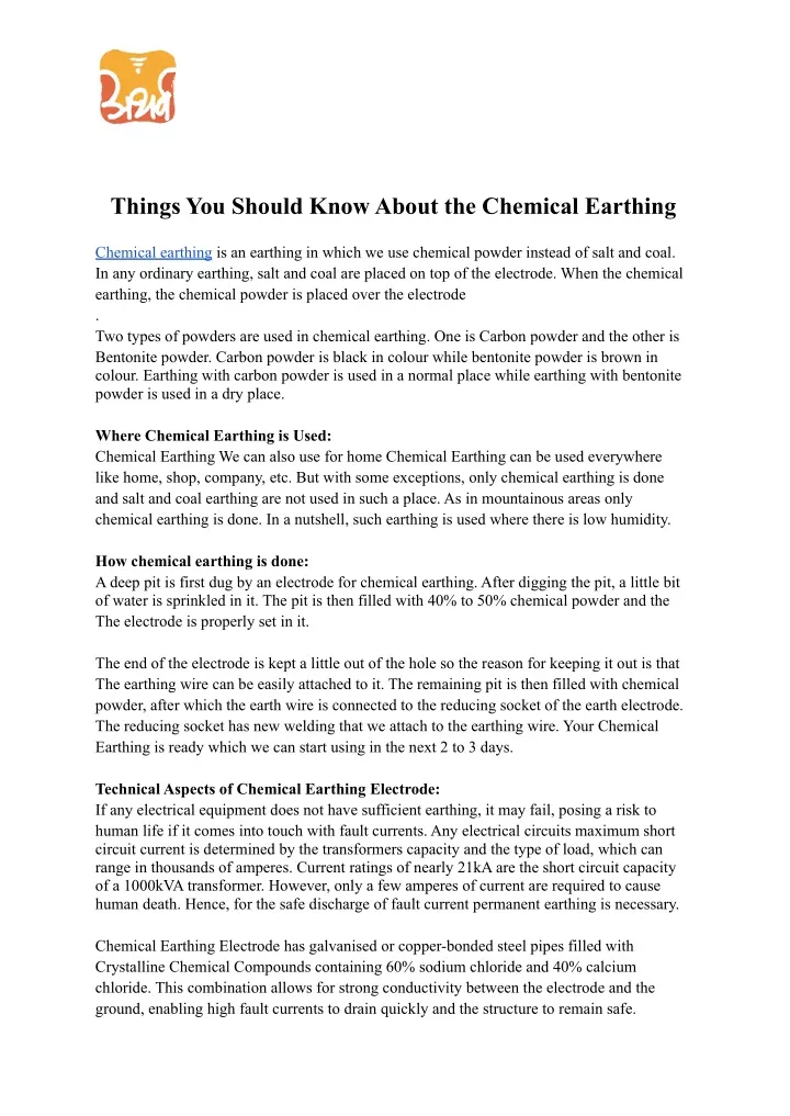 things you should know about the chemical earthing