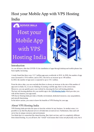 host your mobile app with vps hosting india