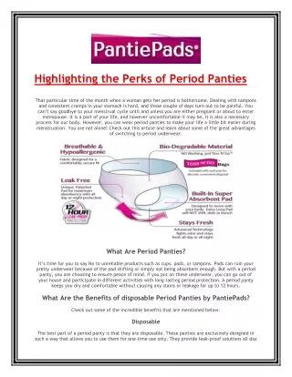 Highlighting the Perks of Period Panties