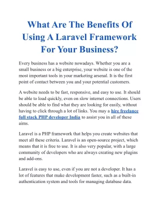 What Are The Benefits Of Using A Laravel Framework For Your Business?