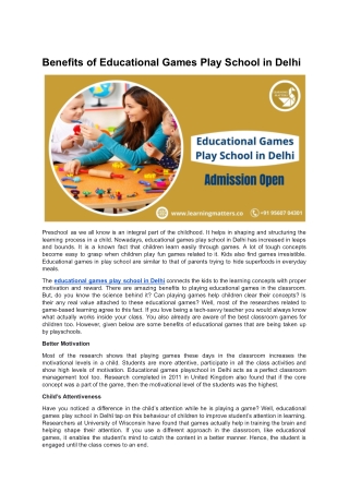 benefits of educational games play school in delhi
