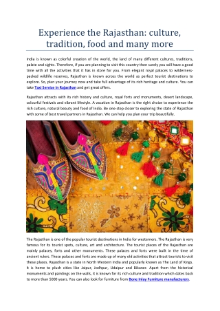 Experience the Rajasthan culture, tradition, food and many more