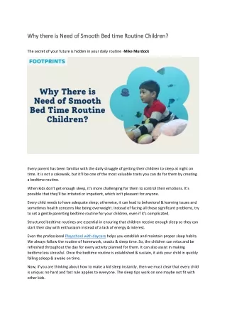 why there is need of smooth bed time routine