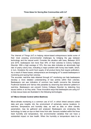 Three Ideas for Saving Bee Communities with IoT