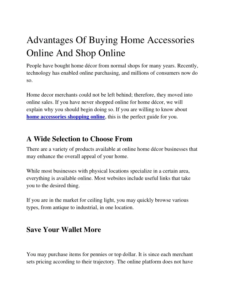 advantages of buying home accessories online