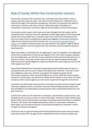 role of surety within the construction industry