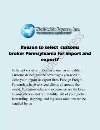 Find the Custom Brokers in Pennsylvania | Worldwide Express