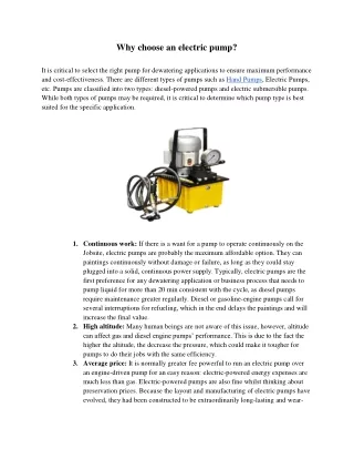 why choose an electric pump
