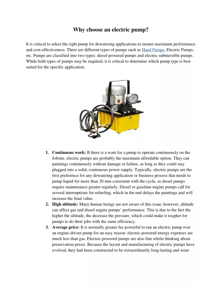 why choose an electric pump