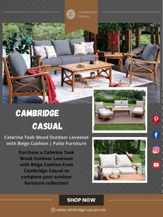 Caterina Teak Wood Outdoor Loveseat with Beige Cushion | Patio Furniture