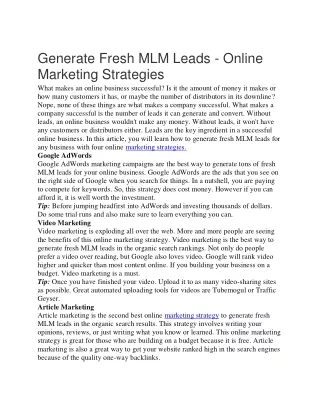 generate fresh mlm leads online marketing