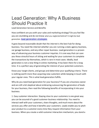 lead generation why a business should practice