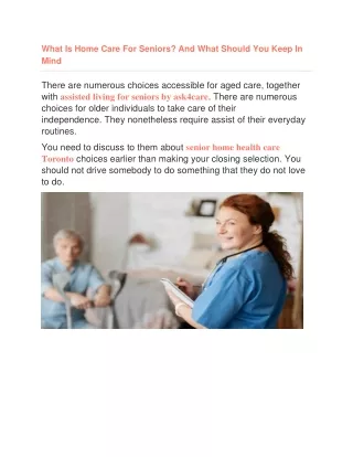 What Is Home Care For Seniors
