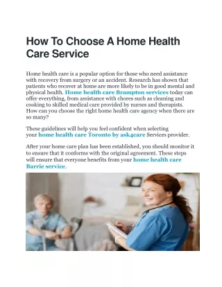 How To Choose A Home Health Care Service