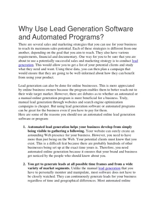 why use lead generation software and automated
