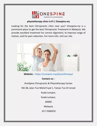physiotherapy clinic in pj onespine my