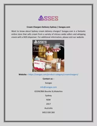 Cream Chargers Delivery Sydney | Ssesgas.com