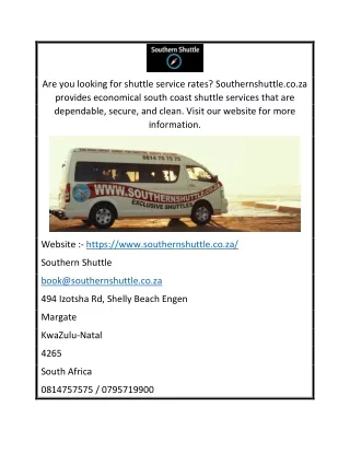 Shuttle Services Rates  Southernshuttle.co.za