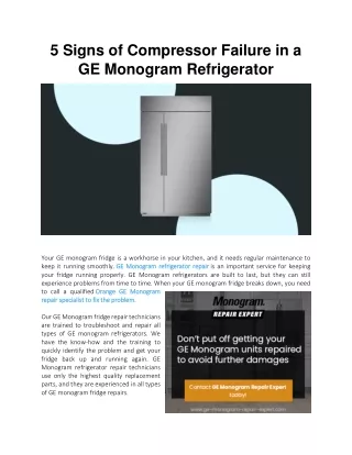 5 Signs of Compressor Failure in a GE Monogram Refrigerator
