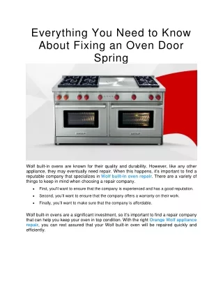 Everything You Need to Know About Fixing an Oven Door Spring