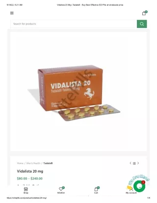 Vidalista 20 Mg _ Tadalafil _ Buy Best Effective ED Pills at wholesale price