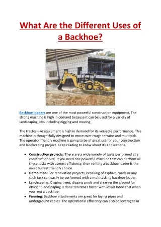 What Are the Different Uses of a Backhoe?