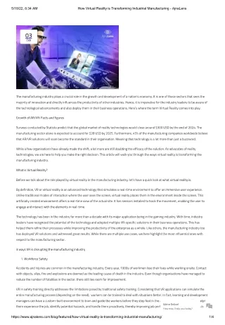 How Virtual Reality is Transforming Industrial Manufacturing