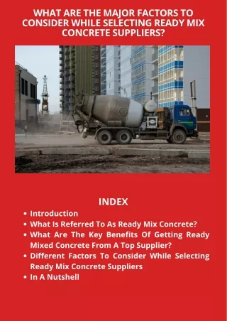 Major Factors To Consider While Selecting Ready Mix Concrete Supplier