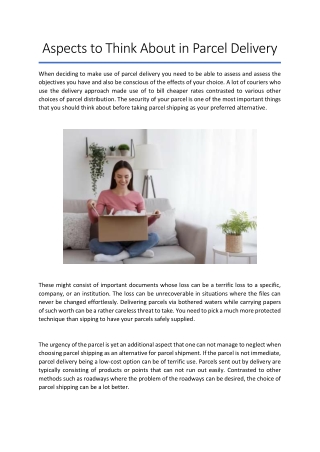 Aspects to Think About in Parcel Delivery