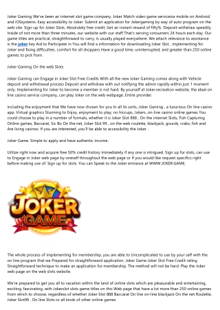 Joker Gaming We are an online slot game provider