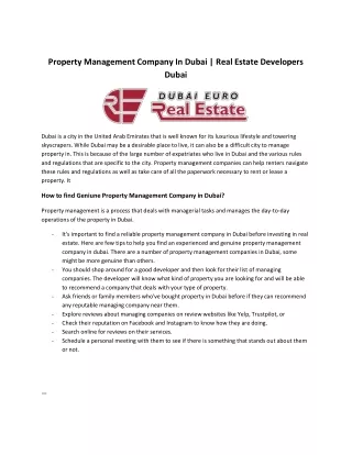 Property Management Company In Dubai | Real Estate Developer In Dubai