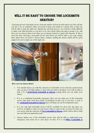 Will it be easy to choose the locksmith service