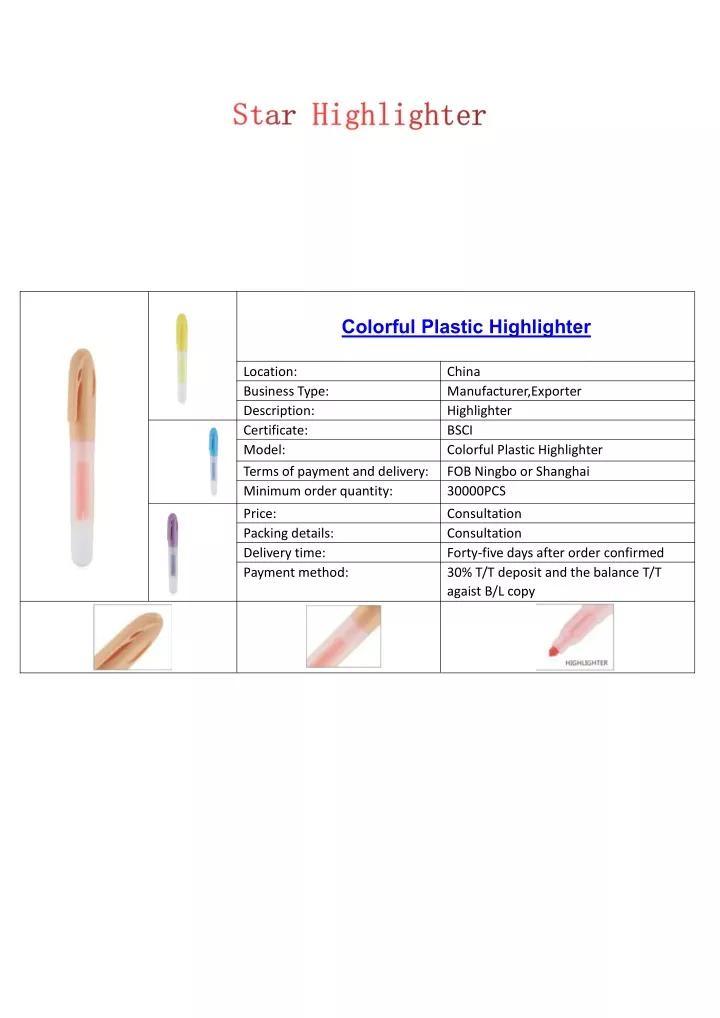 colorful plastic highlighter