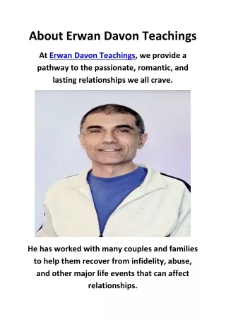 Erwan Davon Teachings : Relationship Coach in San Francisco, CA