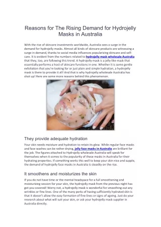 Reasons for the rising demand of hydrojelly masks in Australia