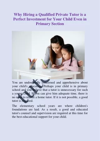 Why Hiring a Qualified Private Tutor is a Perfect Investment for Your Child Even