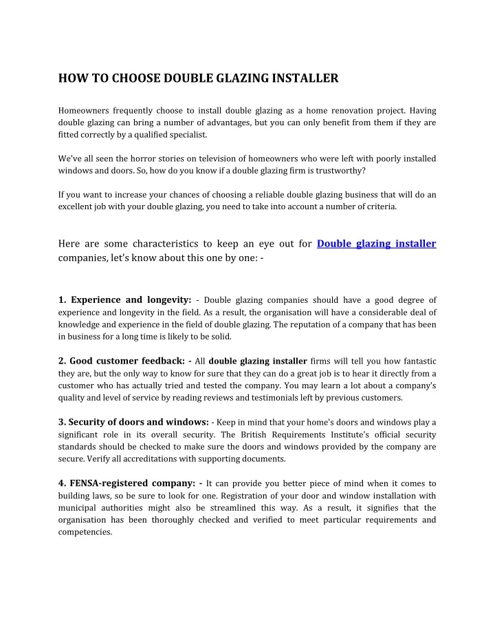 how to choose double glazing installer homeowners