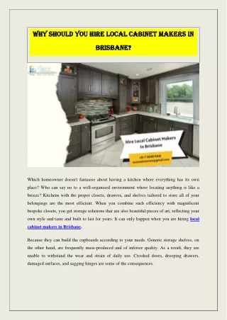 Why should you hire local cabinet makers in Brisbane