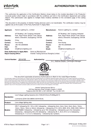 led strip ETL certificate from Hanron Lighting