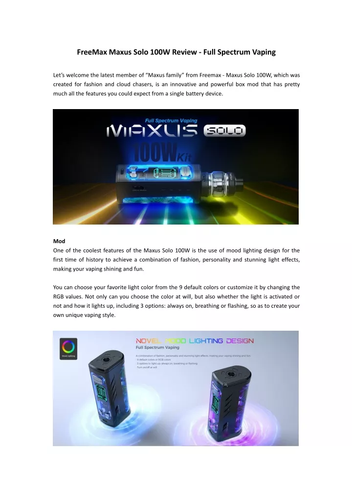 freemax maxus solo 100w review full spectrum