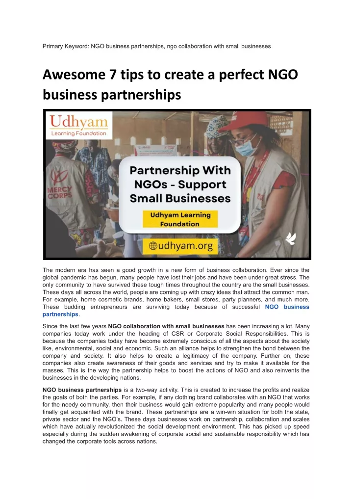 primary keyword ngo business partnerships