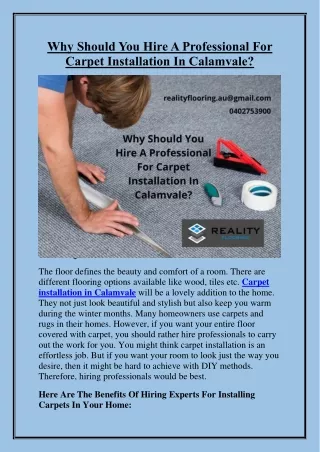 Why Should You Hire A Professional For Carpet Installation In Calamvale?