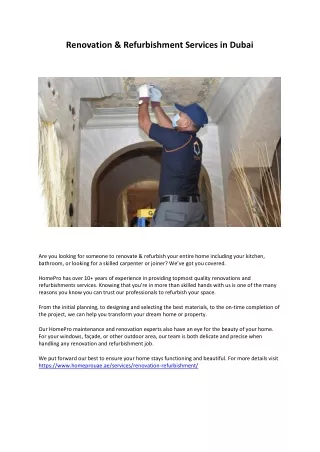 Renovation & Refurbishment Services in Dubai