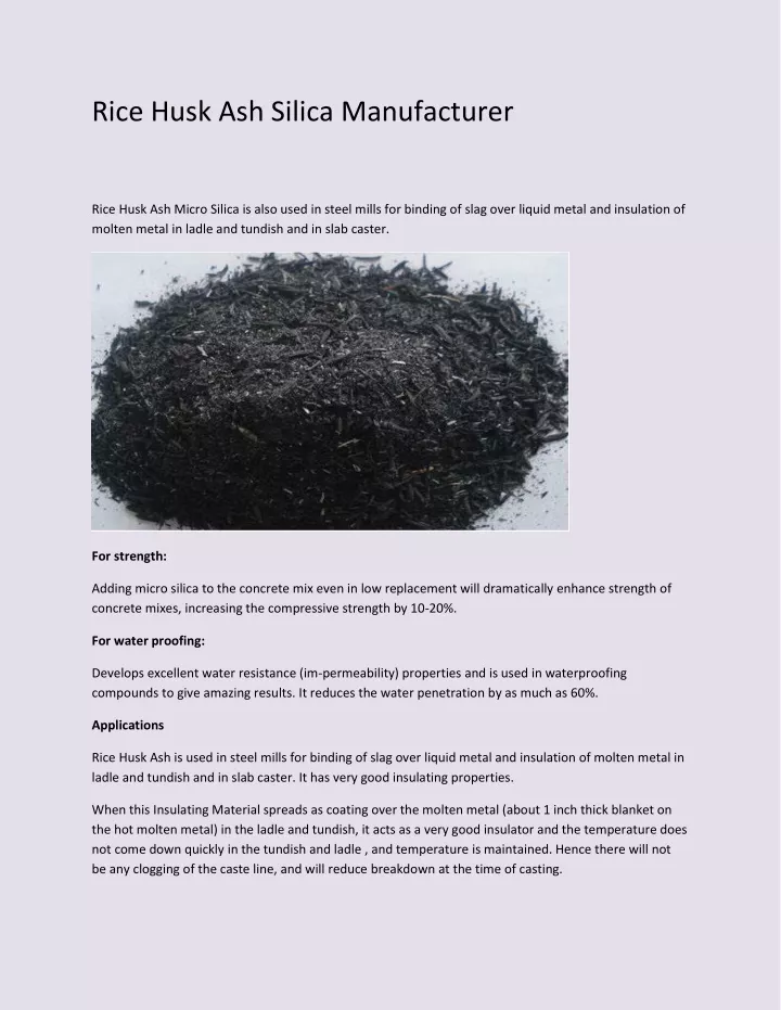 rice husk ash silica manufacturer