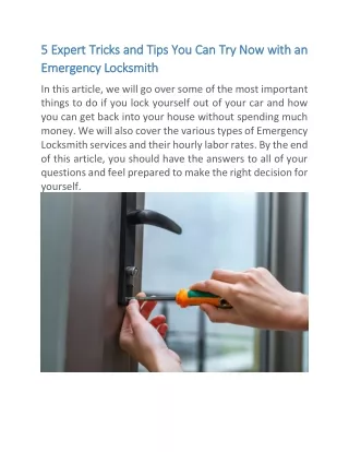 5 Expert Tricks and Tips You Can Try Now with an Emergency Locksmith