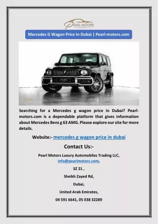 Mercedes G Wagon Price In Dubai | Pearl-motors.com