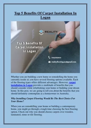 Top 5 Benefits Of Carpet Installation In Logan